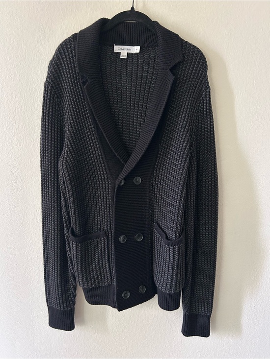 Calvin Klein Other - Calvin Klein Men’s Black Shawl Collar Knit Cardigan Sweater Black Grey Academia
